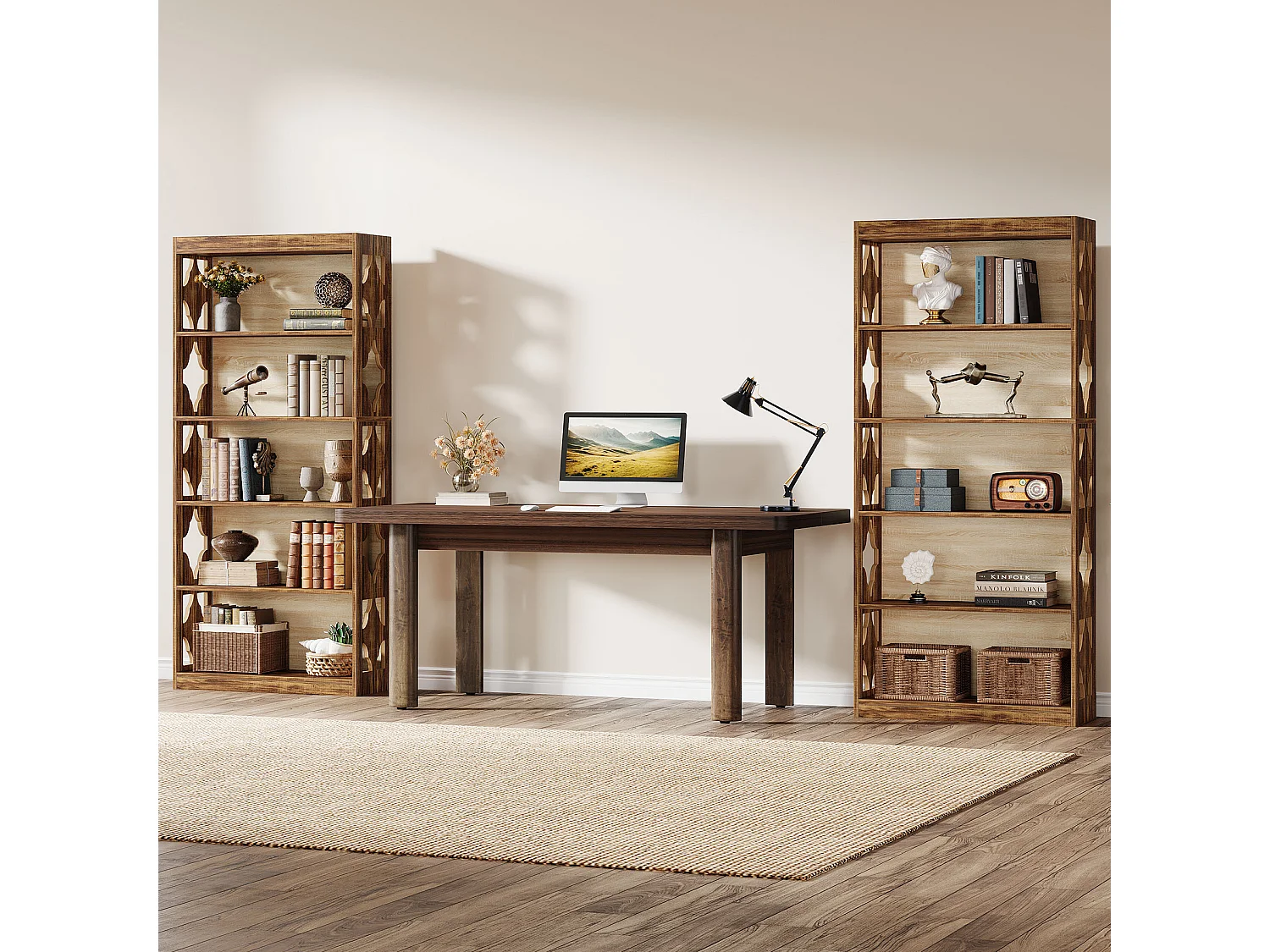 Étagère vintage de 179 cm, étagère haute à 5 niveaux, bibliothèque verticale ajourée, étagère de rangement autoportante