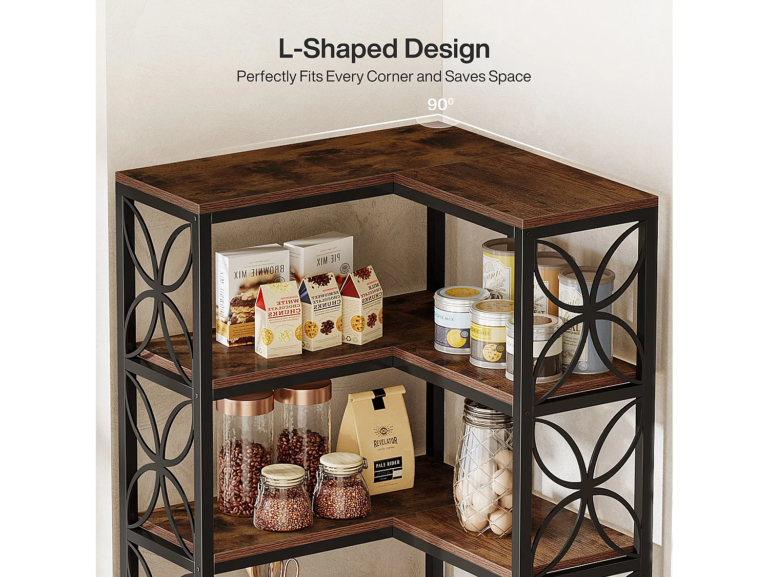 Regał na książki o wysokości 200 cm, 7-poziomowy regał narożny w kształcie litery L z metalową ramą, wolnostojąca półka narożna