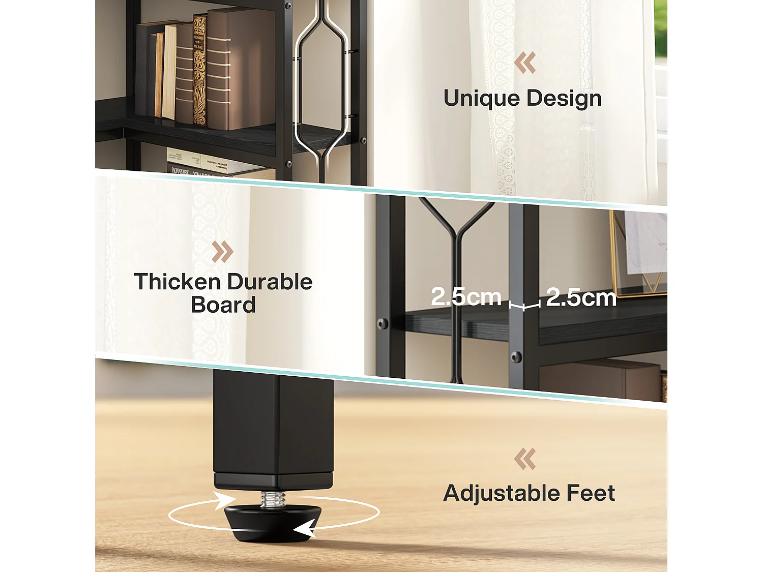 Mensola angolare, libreria angolare industriale a 7 ripiani, libreria angolare in legno e metallo, mensola espositiva indipendente