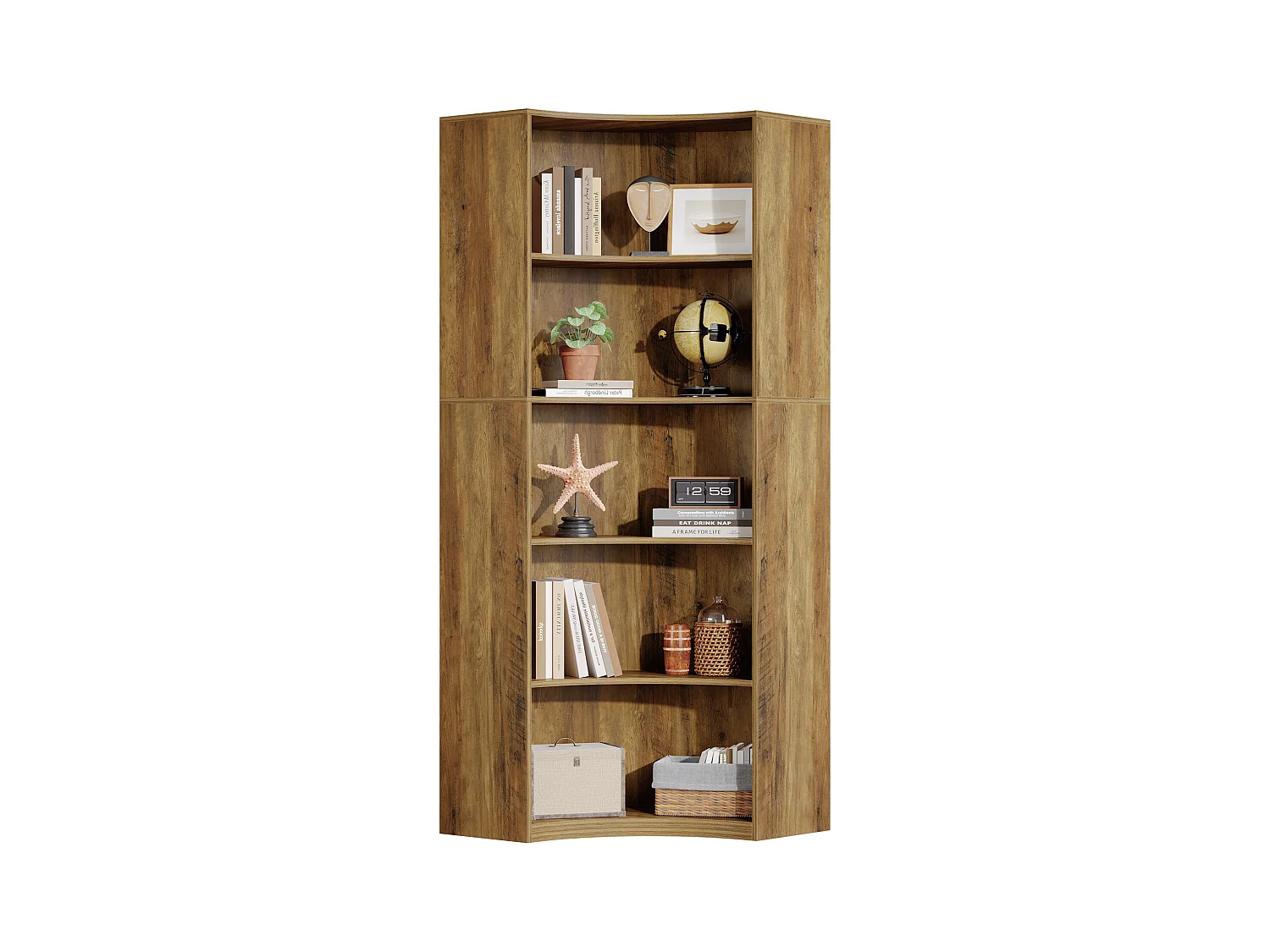 6-Etagen-Eckregal, 180 cm hohes Eckregal mit abgerundeten Kanten, Landhaus-Eckregal für Wohnzimmer, Schlafzimmer, Küche