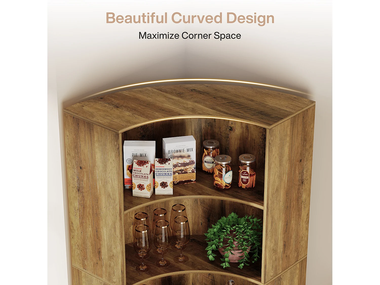 6-Etagen-Eckregal, 180 cm hohes Eckregal mit abgerundeten Kanten, Landhaus-Eckregal für Wohnzimmer, Schlafzimmer, Küche