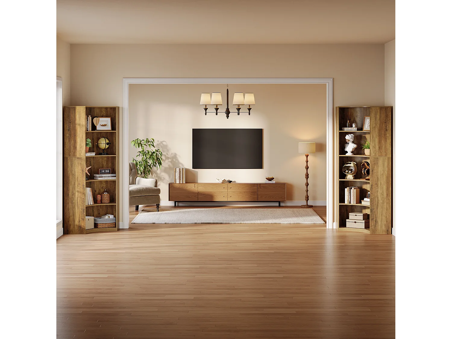 6-Etagen-Eckregal, 180 cm hohes Eckregal mit abgerundeten Kanten, Landhaus-Eckregal für Wohnzimmer, Schlafzimmer, Küche