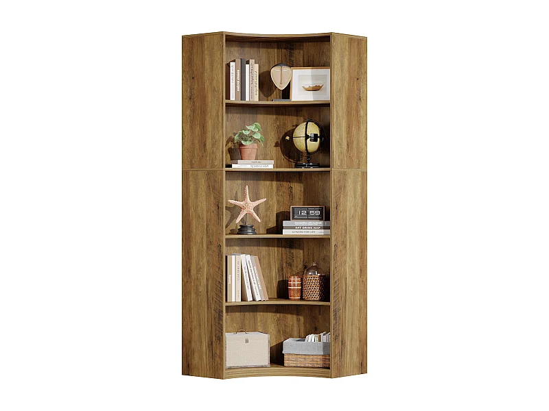 Étagère d'angle à 6 niveaux, étagère d'angle de 180 cm de haut avec bords arrondis, meuble de rangement d'angle de style campagnard