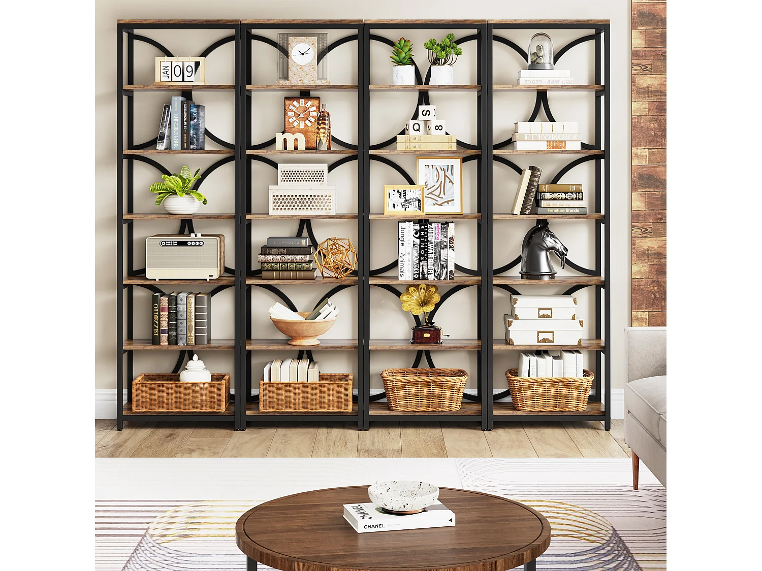 Regał na książki 6-poziomowy, industrialny, wysoki regał na książki z półkami do przechowywania, 200 cm wys., wąski regał ekspozycyjny