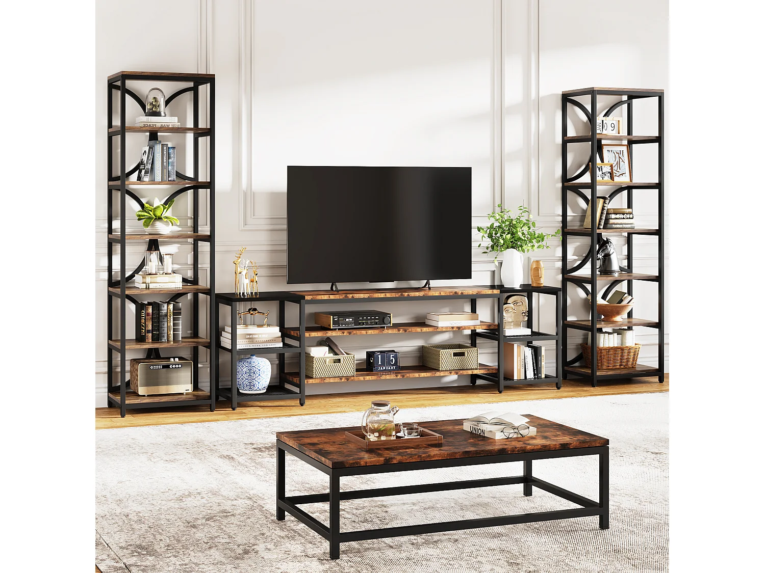 Regał na książki 6-poziomowy, industrialny, wysoki regał na książki z półkami do przechowywania, 200 cm wys., wąski regał ekspozycyjny