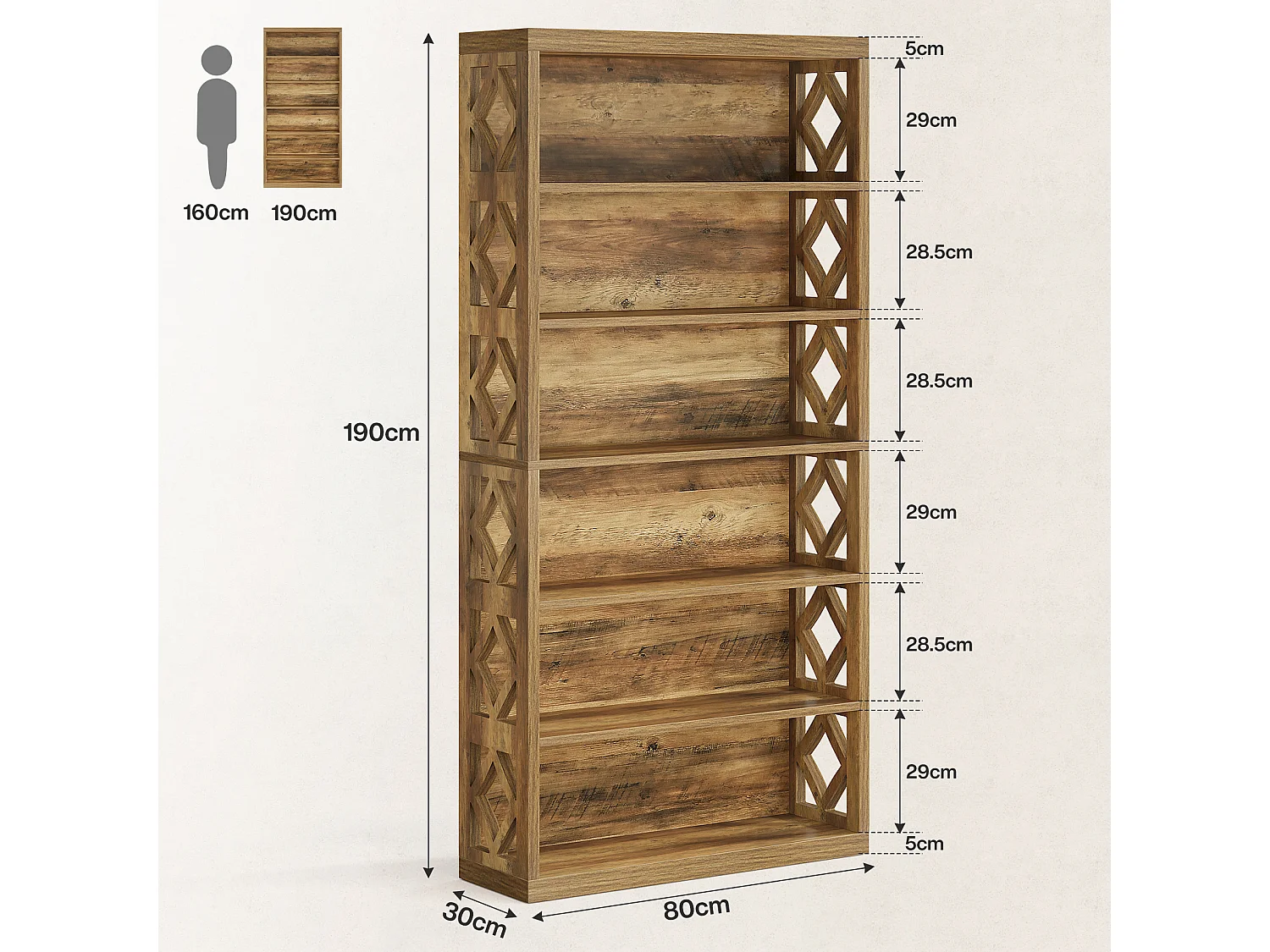 Regał na książki o wysokości 190 cm, 7-poziomowy regał przemysłowy z miejscem do przechowywania, stojący na podłodze, otwarty, ekspozycyjny