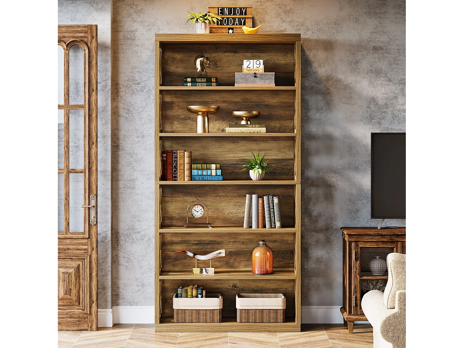 Regał na książki o wysokości 190 cm, 7-poziomowy regał przemysłowy z miejscem do przechowywania, stojący na podłodze, otwarty, ekspozycyjny