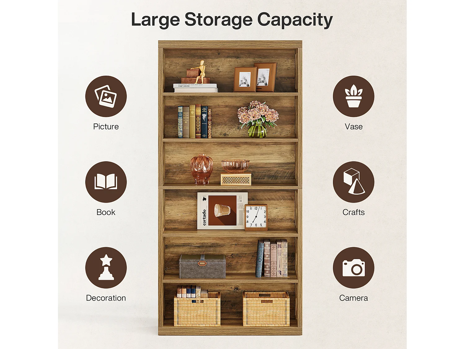 Regał na książki o wysokości 190 cm, 7-poziomowy regał przemysłowy z miejscem do przechowywania, stojący na podłodze, otwarty, ekspozycyjny