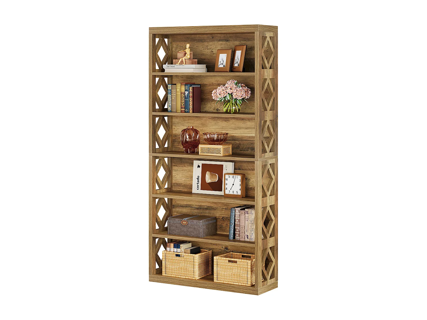 Bibliothèque de 190 cm de haut, étagère industrielle à 7 niveaux avec rangement, étagères de rangement ouvertes sur pied