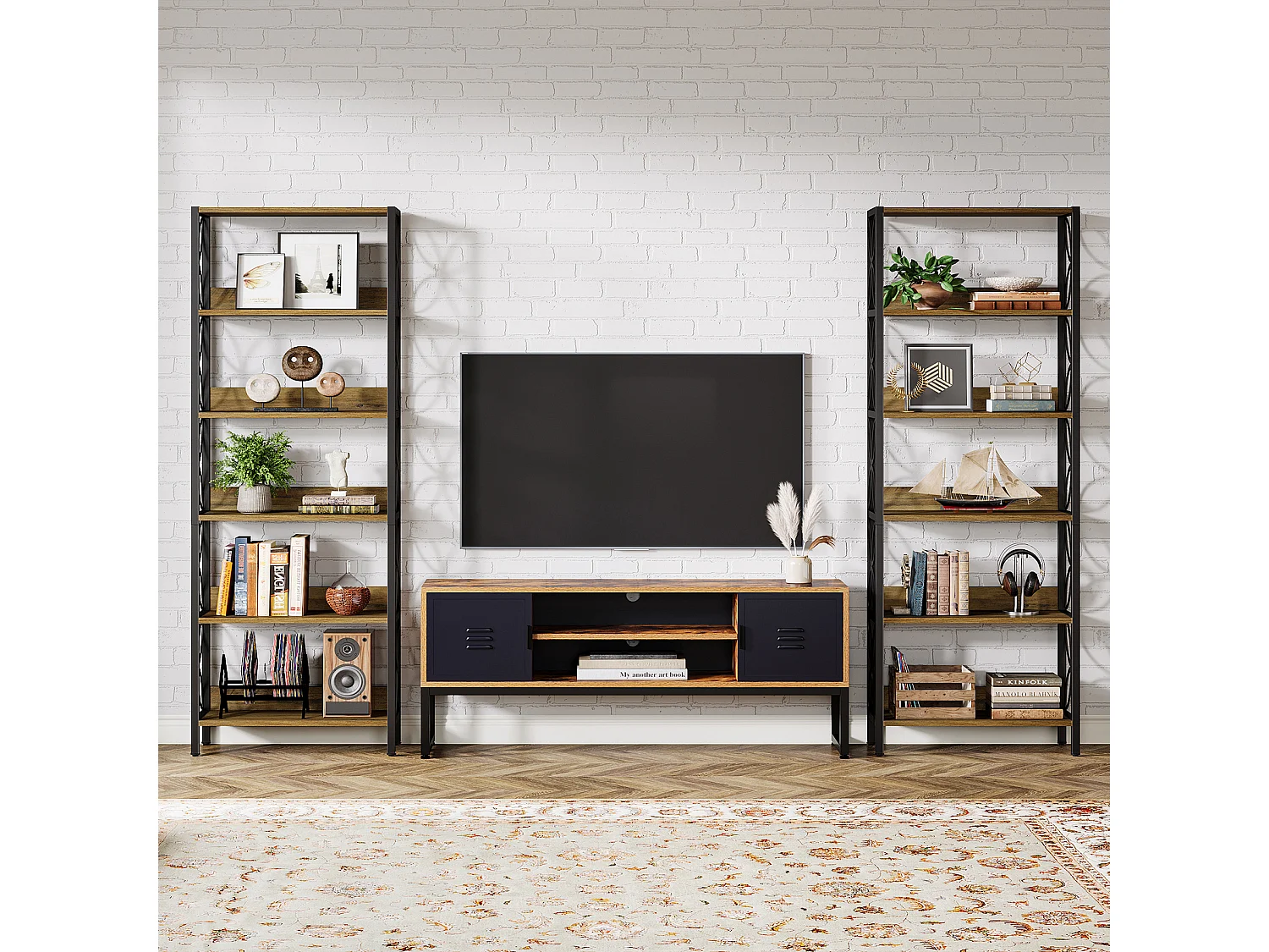 Wysoka półka na książki, 6-poziomowa, 180 cm, industrialna półka na książki z metalową ramą, półka ekspozycyjna do domowego biura, regał na książki do sypialni