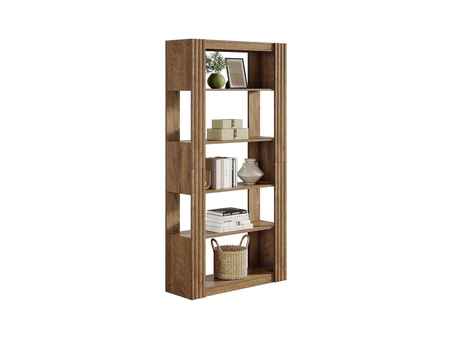 5-Stufiges offenes Bücherregal und Bücherständer, 180 cm hohes Bücherregal, bodengestellte Holz-Ausstellungs- und Ablageschränke