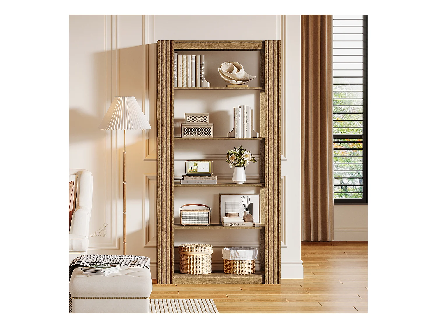 5-Stufiges offenes Bücherregal und Bücherständer, 180 cm hohes Bücherregal, bodengestellte Holz-Ausstellungs- und Ablageschränke