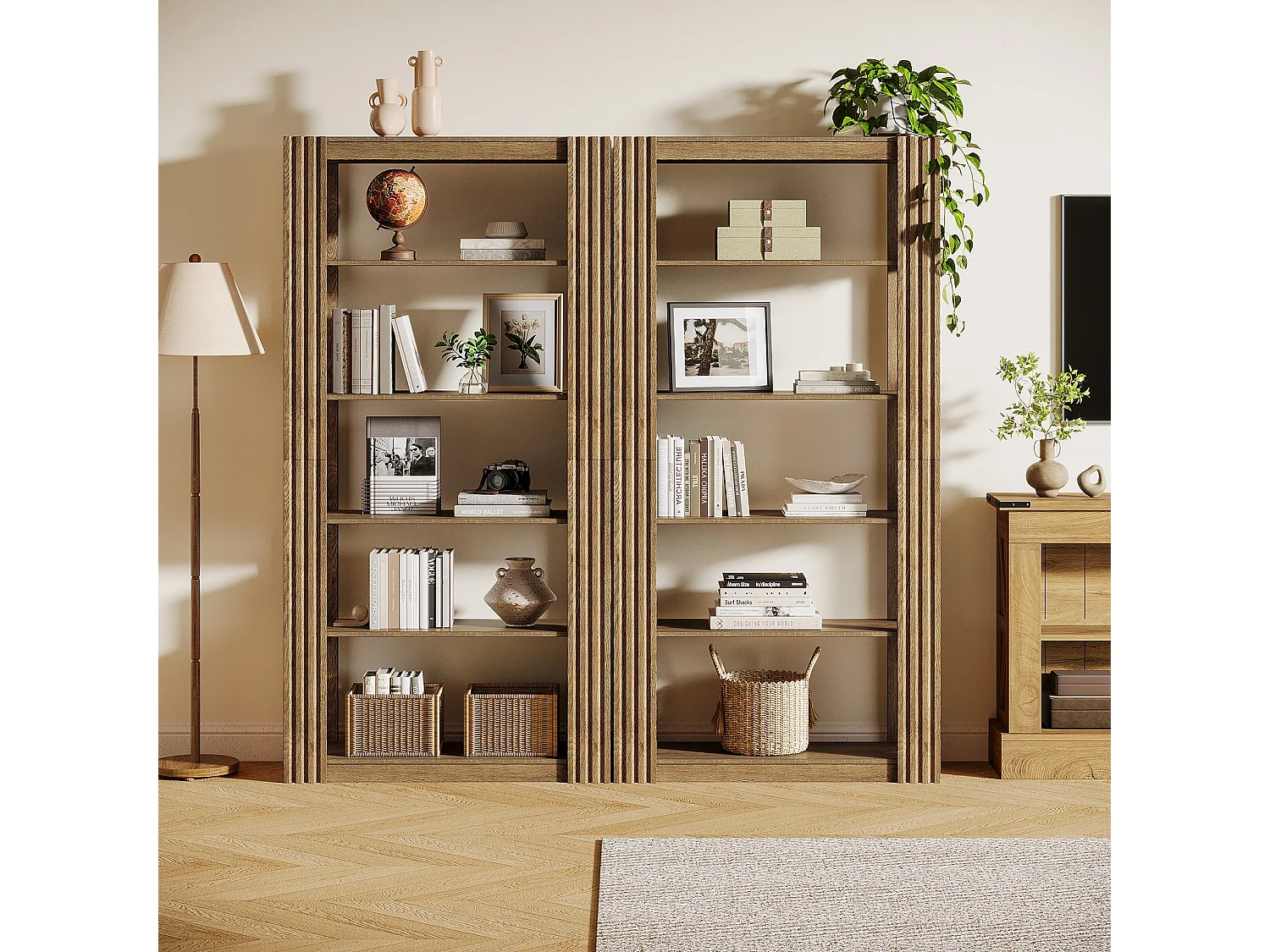 5-Stufiges offenes Bücherregal und Bücherständer, 180 cm hohes Bücherregal, bodengestellte Holz-Ausstellungs- und Ablageschränke