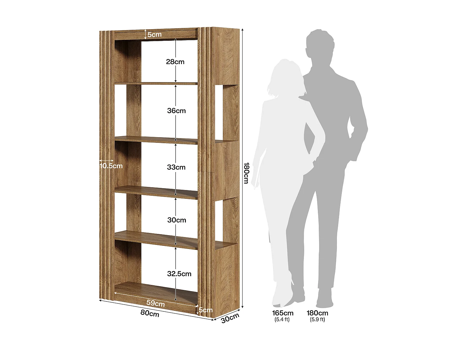 Estante aberta de 5 níveis e estante para livros, estante de 180 cm de altura, prateleiras de madeira de armazenamento de exibição de pé