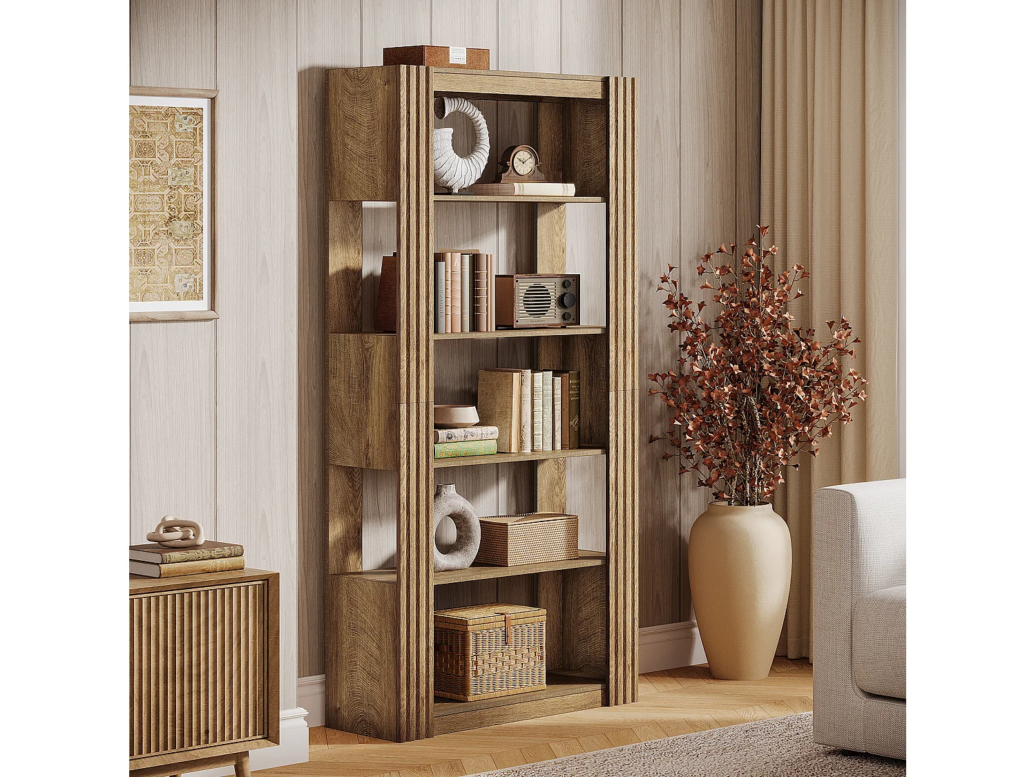 Estante aberta de 5 níveis e estante para livros, estante de 180 cm de altura, prateleiras de madeira de armazenamento de exibição de pé