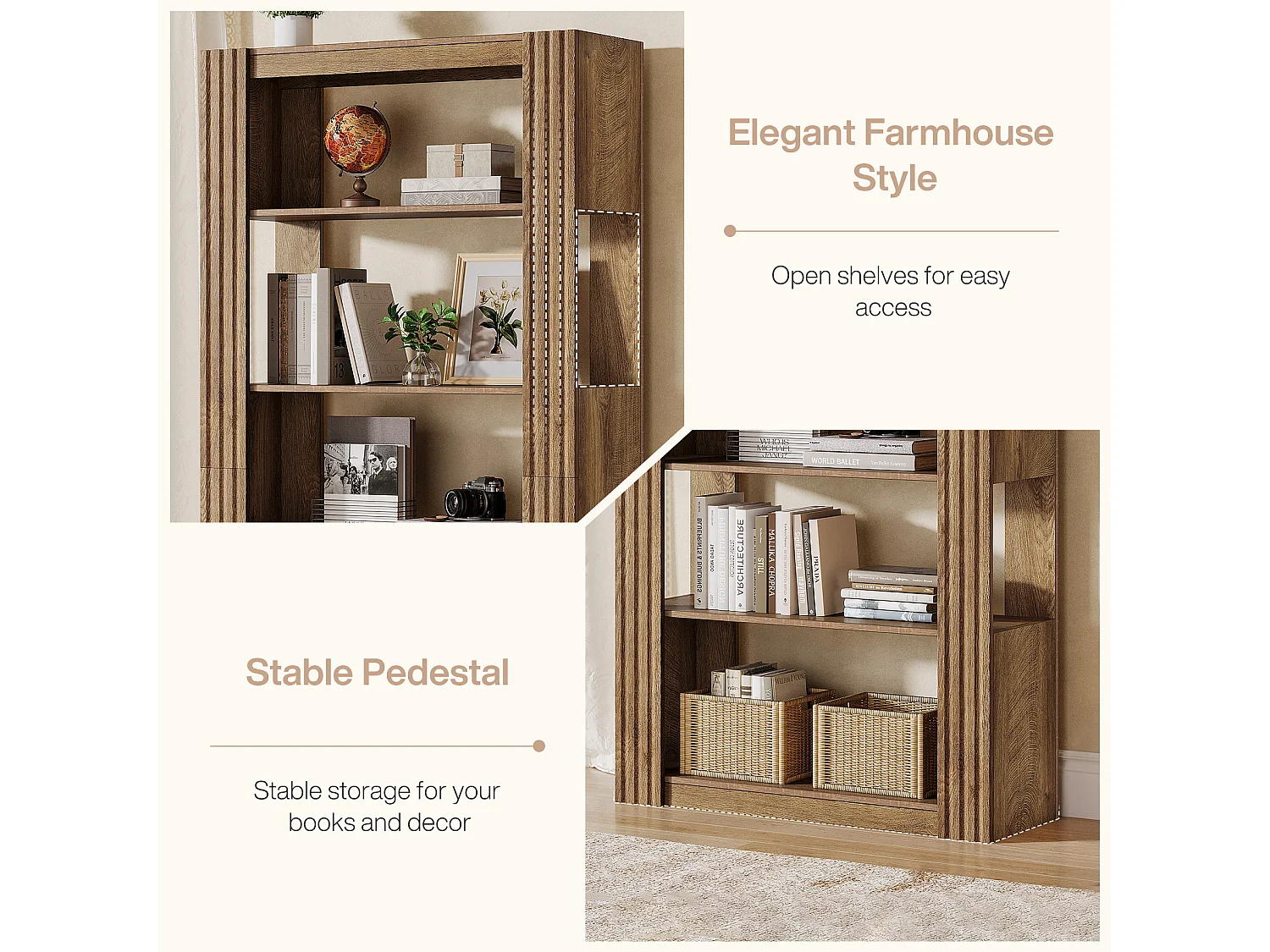 Estante aberta de 5 níveis e estante para livros, estante de 180 cm de altura, prateleiras de madeira de armazenamento de exibição de pé
