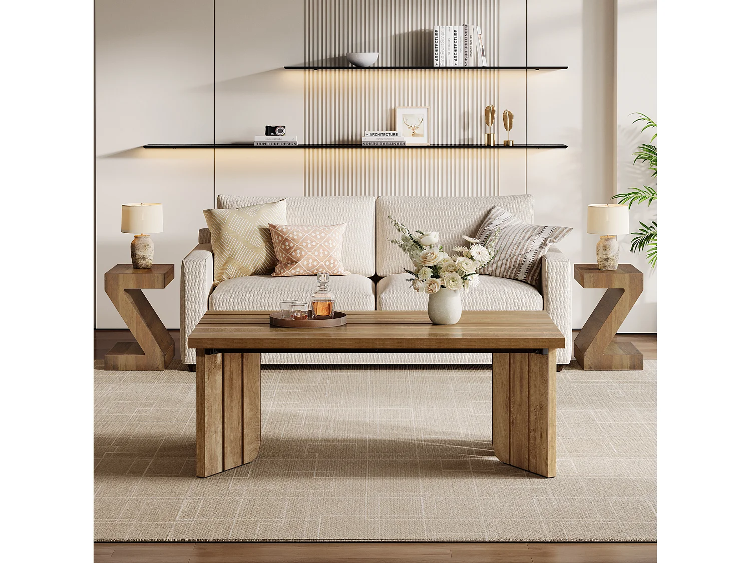 Mesa de Café Retangular, Mesa Central Rural de 120cm para Sala de Estar