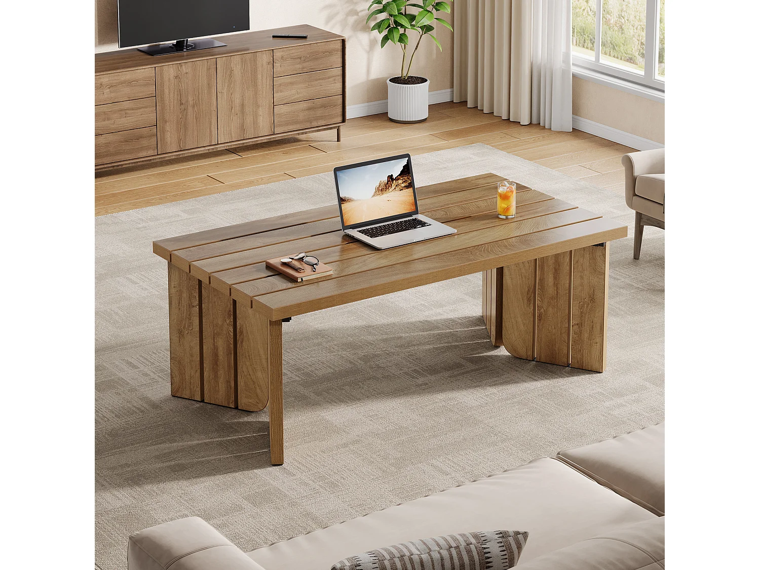 Mesa de Café Retangular, Mesa Central Rural de 120cm para Sala de Estar