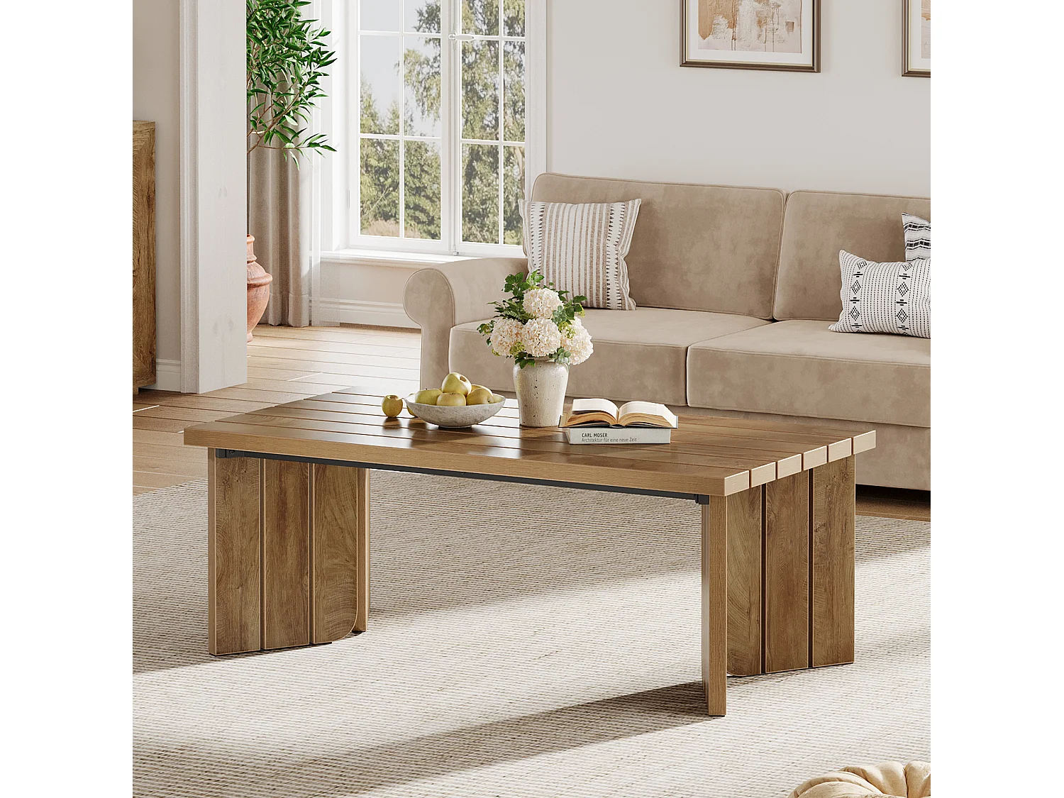 Mesa de Café Retangular, Mesa Central Rural de 120cm para Sala de Estar