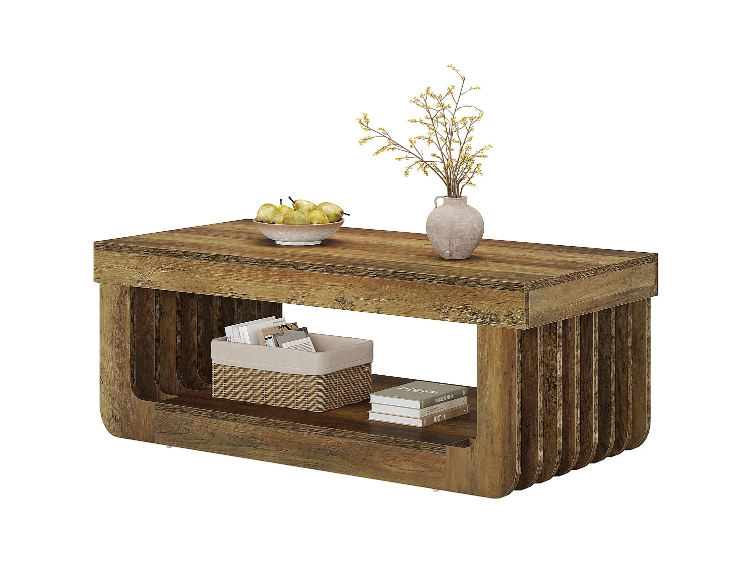 Couchtische für das Wohnzimmer, 120 cm Breit, 2-stufiger rechteckiger Couchtisch mit Ablagefach