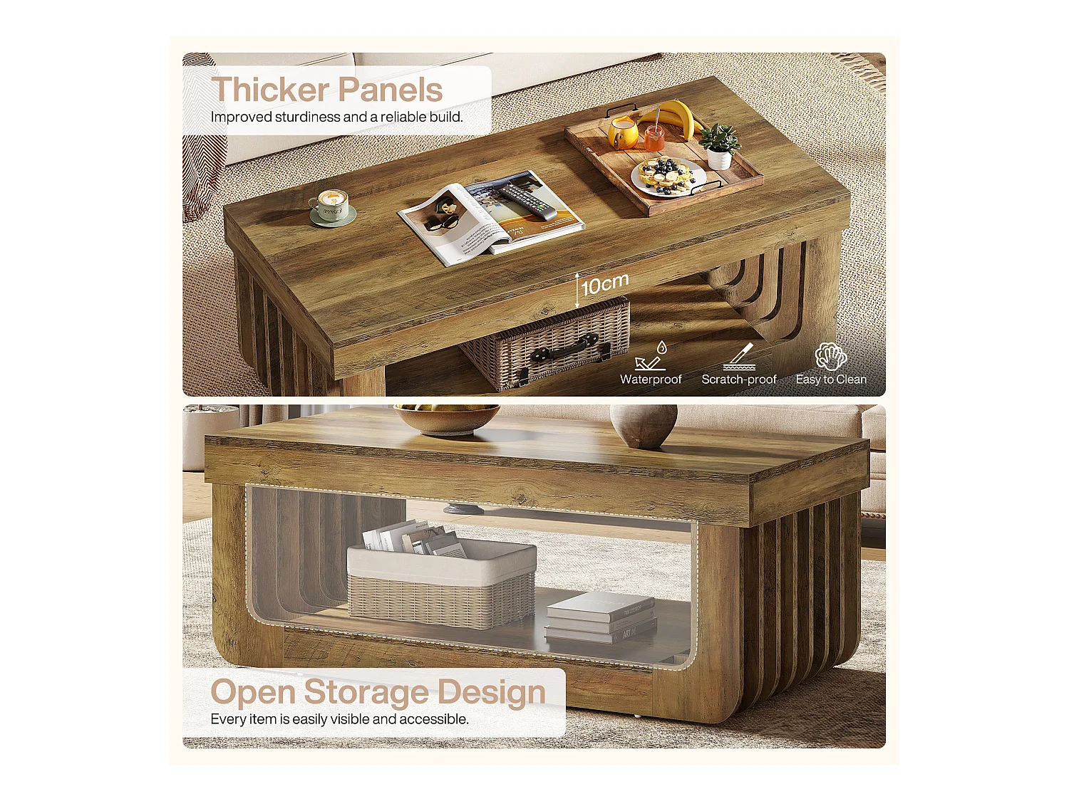 Couchtische für das Wohnzimmer, 120 cm Breit, 2-stufiger rechteckiger Couchtisch mit Ablagefach