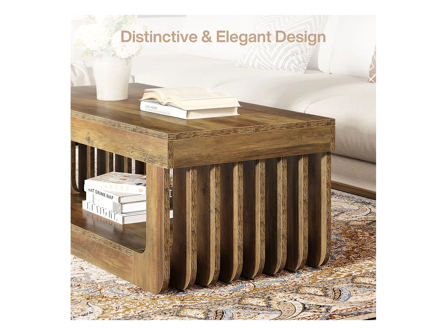 Couchtische für das Wohnzimmer, 120 cm Breit, 2-stufiger rechteckiger Couchtisch mit Ablagefach