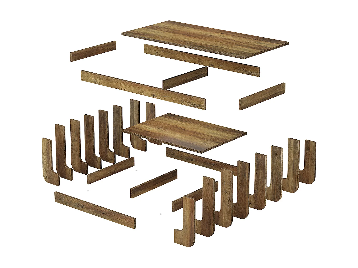 Tables basses de salon, largeur 120 cm, table centrale rectangulaire à 2 niveaux avec étagère de rangement