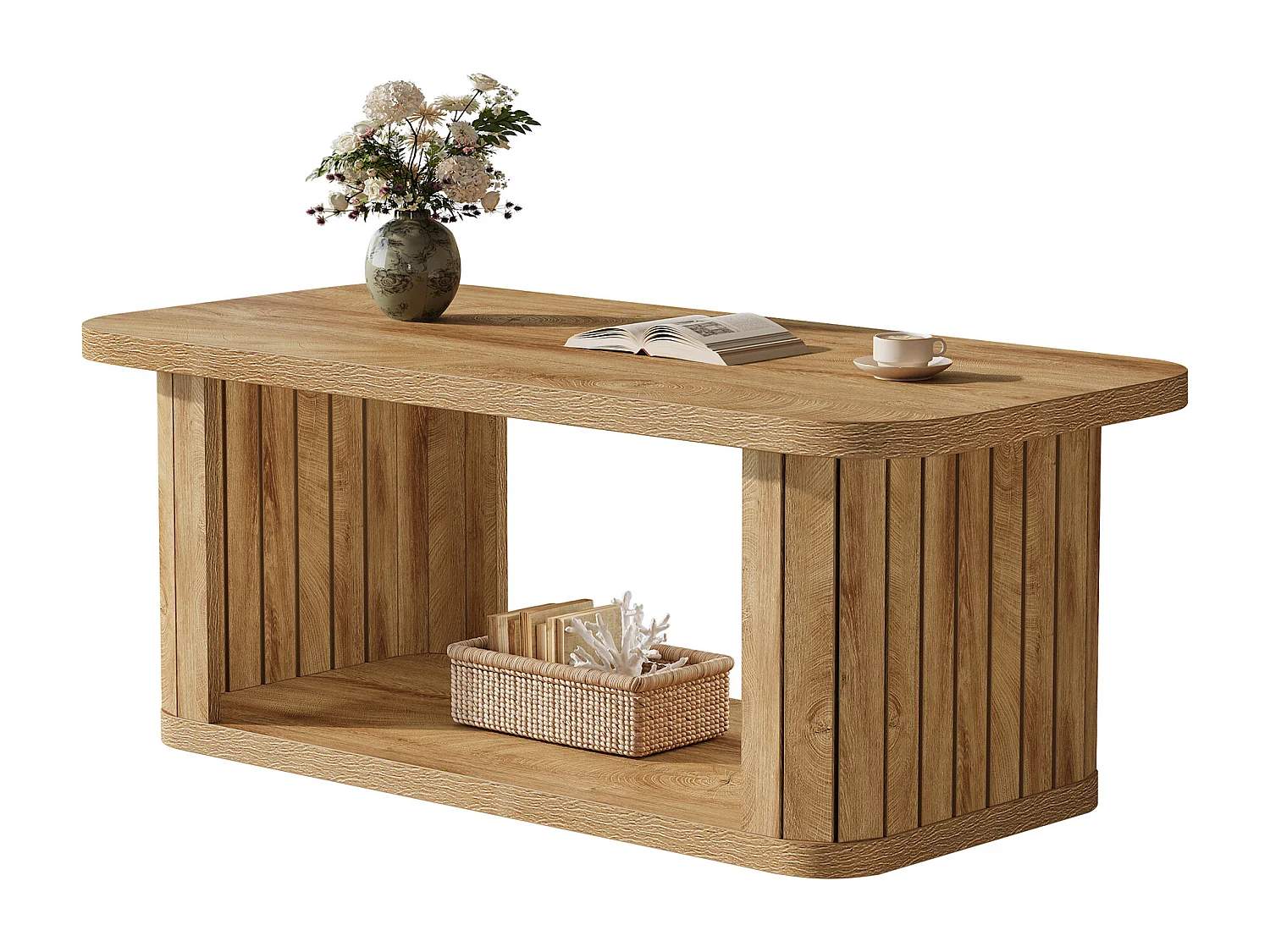 Rechthoekige salontafel, 120 cm, boerderijhouten salontafels voor de woonkamer, 2-laags cocktailtafel voor de woonkamer