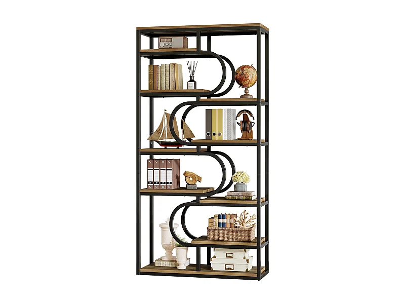 5-stufiger Industrie-Bücherregal, 181 cm hohes Bücherregal mit stabiler Metallrahmen, freistehende Ablageplatte