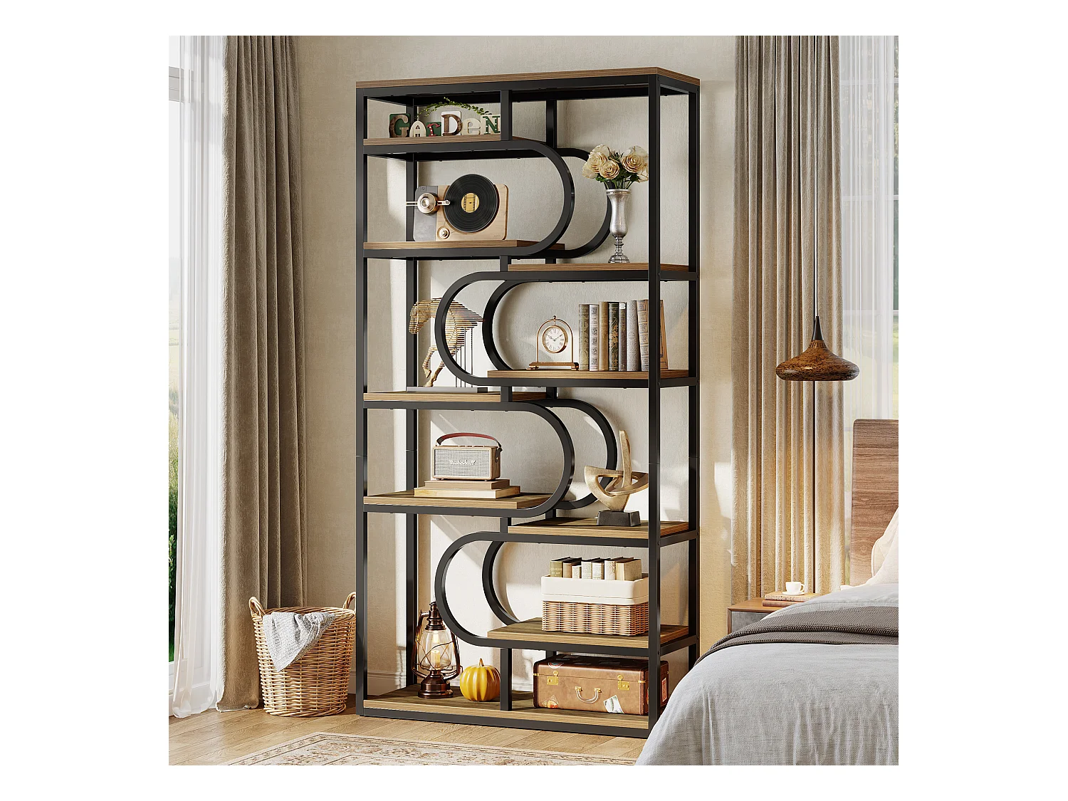 5-stufiger Industrie-Bücherregal, 181 cm hohes Bücherregal mit stabiler Metallrahmen, freistehende Ablageplatte