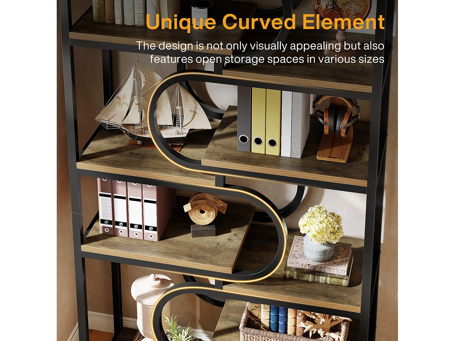 Bibliothèque industrielle à 5 niveaux, étagère autoportante de 181 cm de haut avec structure métallique robuste.