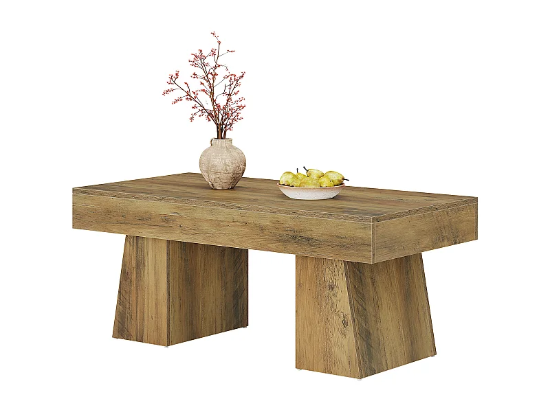 Landhaus-Kaffeetisch, 120 cm langes rechteckiges Akzent-Zentertable mit dickem Sockel, modernes niedriges Cocktail-Tee-Möbelstück