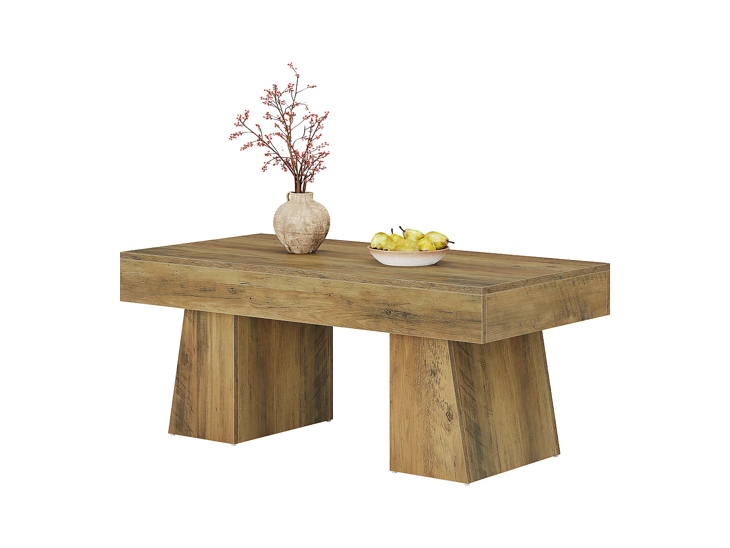 Landhaus-Kaffeetisch, 120 cm langes rechteckiges Akzent-Zentertable mit dickem Sockel, modernes niedriges Cocktail-Tee-Möbelstück