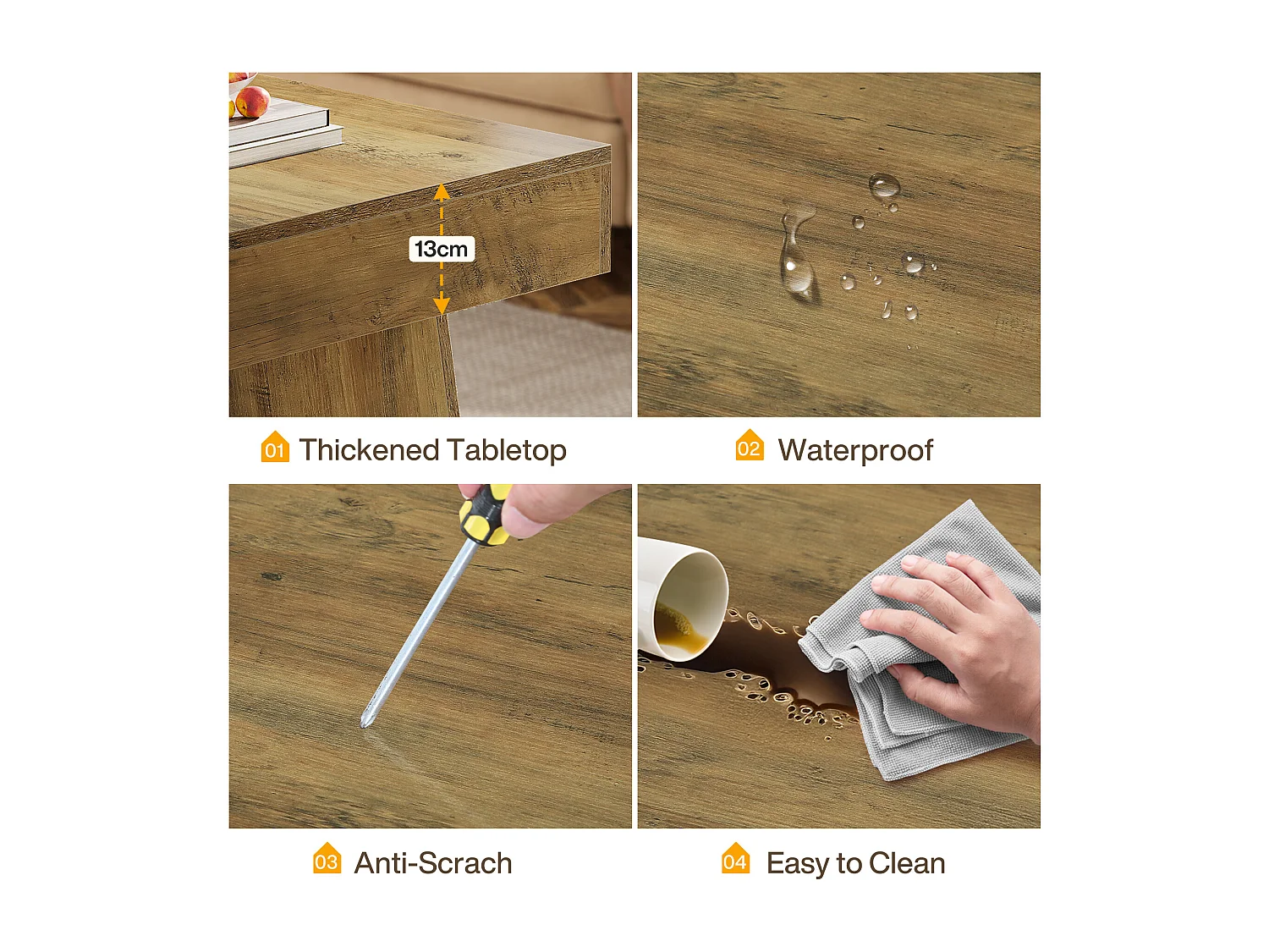 Landhaus-Kaffeetisch, 120 cm langes rechteckiges Akzent-Zentertable mit dickem Sockel, modernes niedriges Cocktail-Tee-Möbelstück