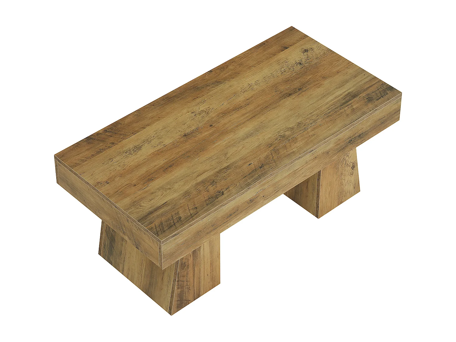 Landhaus-Kaffeetisch, 120 cm langes rechteckiges Akzent-Zentertable mit dickem Sockel, modernes niedriges Cocktail-Tee-Möbelstück