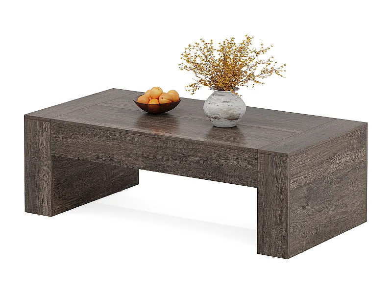 Wohnzimmer rechteckiger Couchtisch, 130 cm Landhaus-Akzent-Zentercocktail-Tee-Tisch mit stabiler Basis, rustikales Taupe