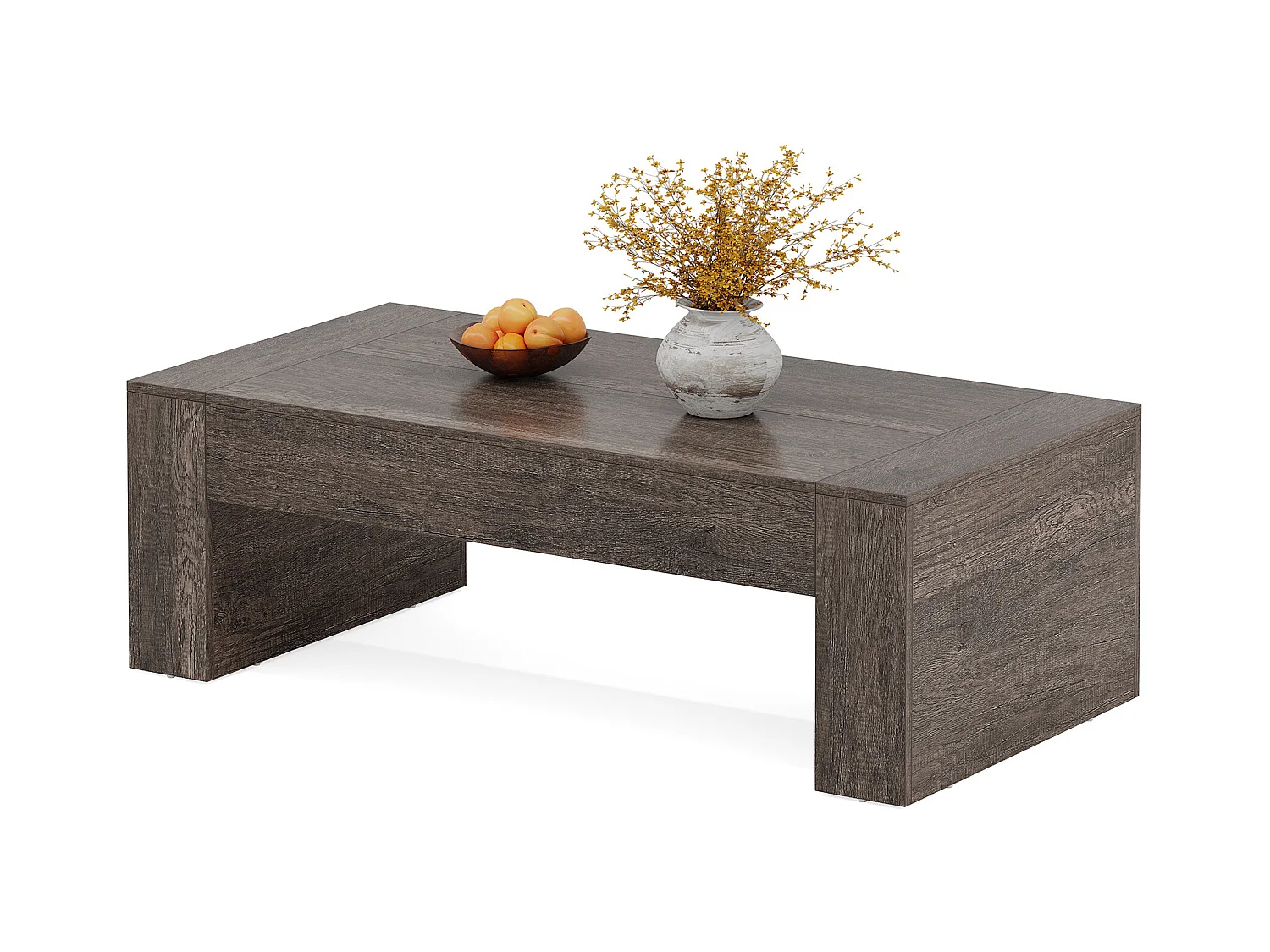 Wohnzimmer rechteckiger Couchtisch, 130 cm Landhaus-Akzent-Zentercocktail-Tee-Tisch mit stabiler Basis, rustikales Taupe