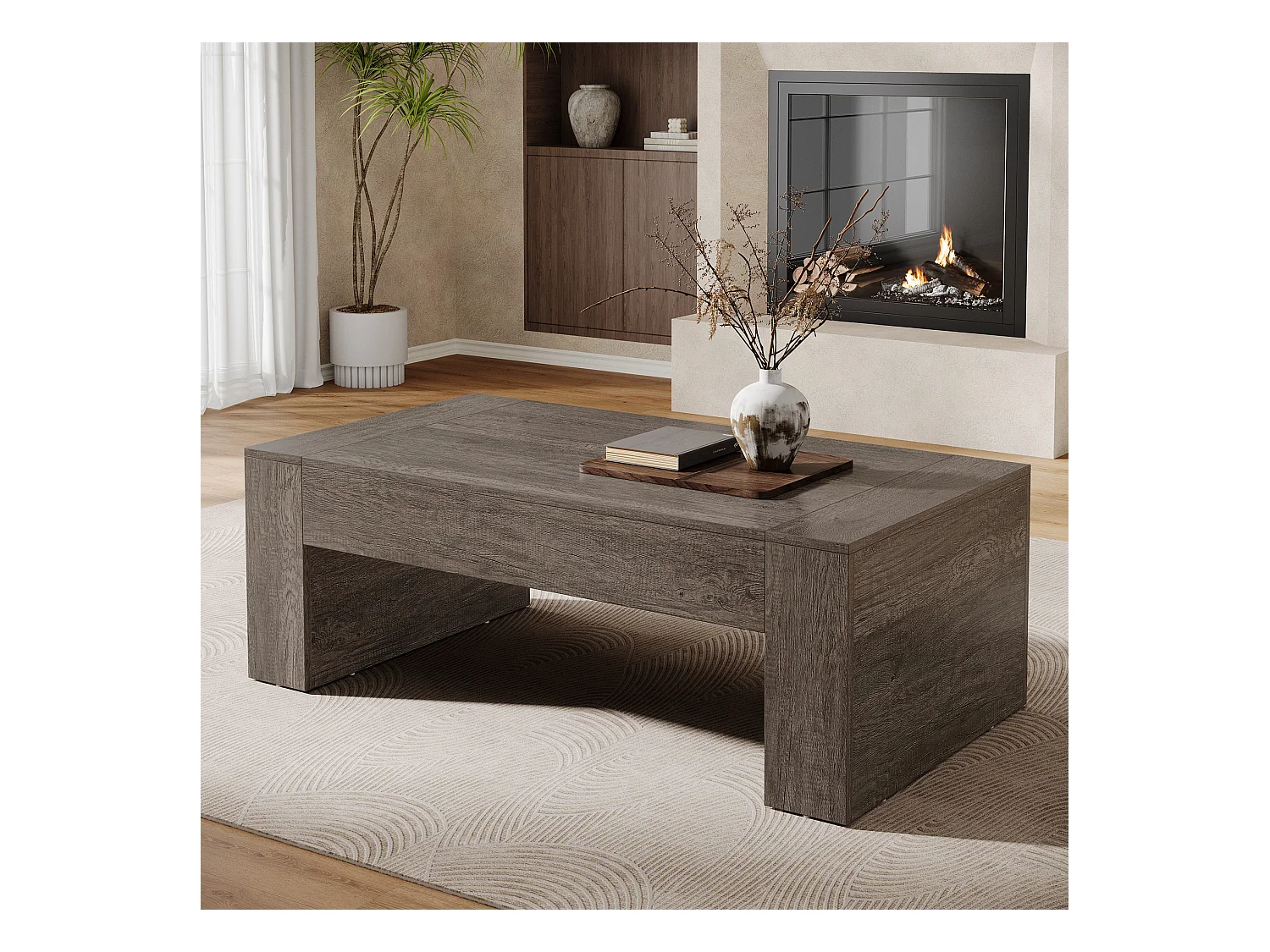 Wohnzimmer rechteckiger Couchtisch, 130 cm Landhaus-Akzent-Zentercocktail-Tee-Tisch mit stabiler Basis, rustikales Taupe