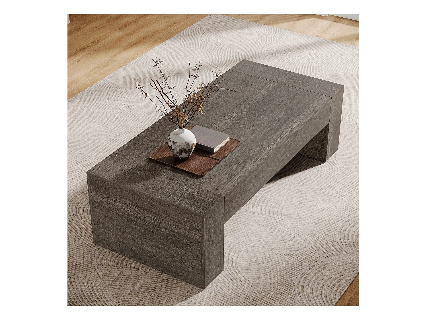 Wohnzimmer rechteckiger Couchtisch, 130 cm Landhaus-Akzent-Zentercocktail-Tee-Tisch mit stabiler Basis, rustikales Taupe