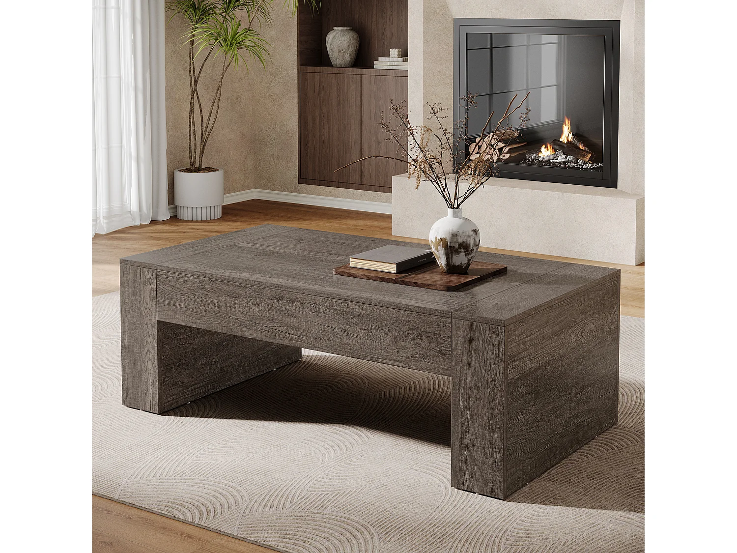 Mesa de Café Retangular para Sala de Estar, Mesa de Chá de Centro com Acento Rural de 130cm com Base resistente, Taupe Rústico