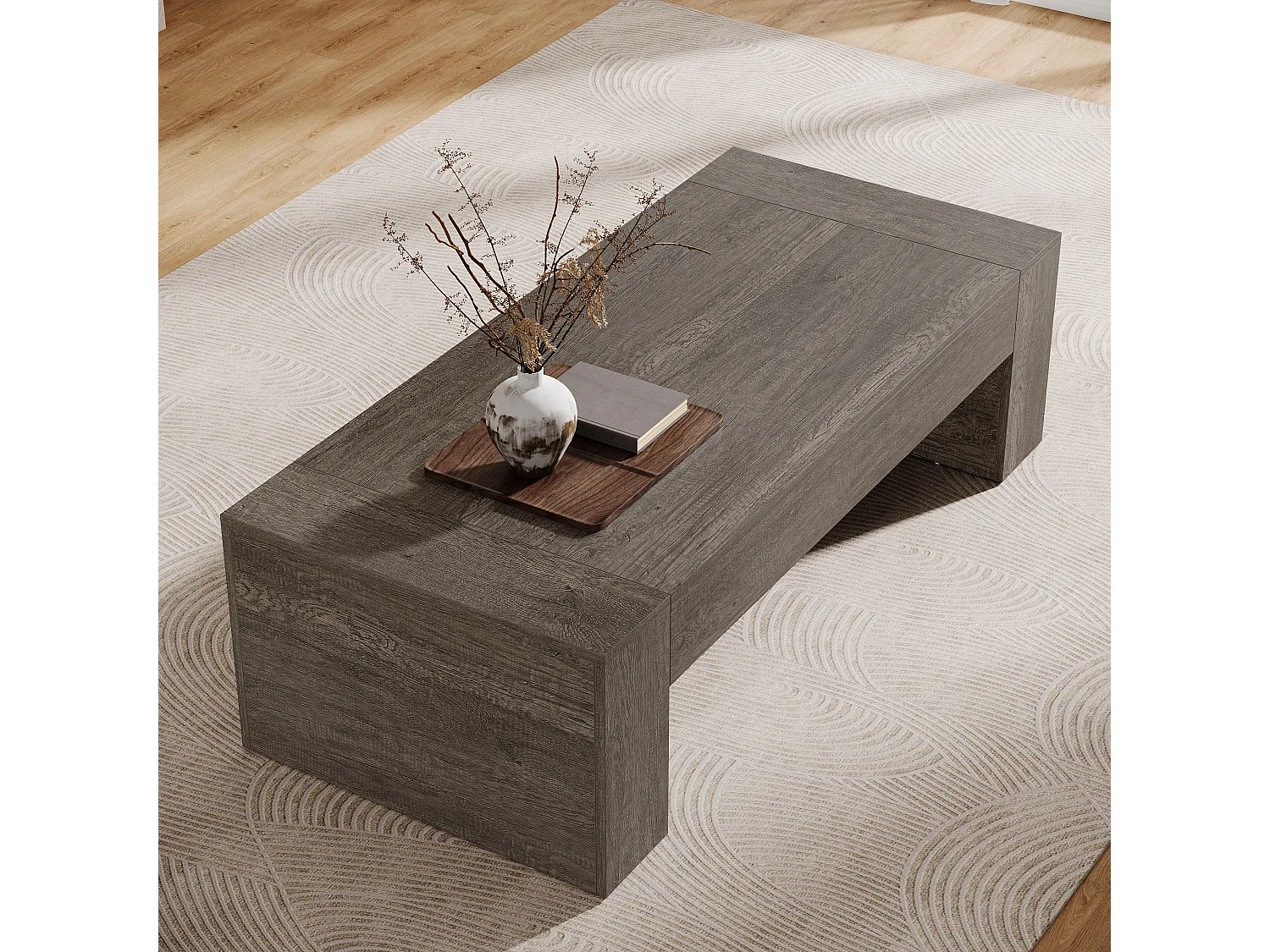 Mesa de Café Retangular para Sala de Estar, Mesa de Chá de Centro com Acento Rural de 130cm com Base resistente, Taupe Rústico