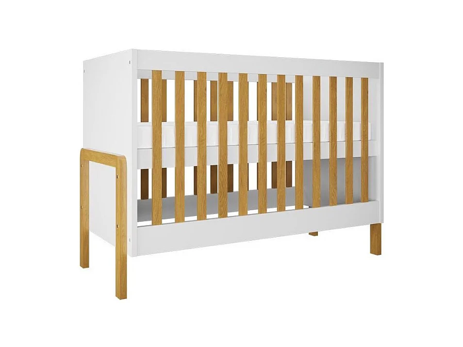 Cuna con barrotes 60x120 cm blanco y madera de roble Vanka