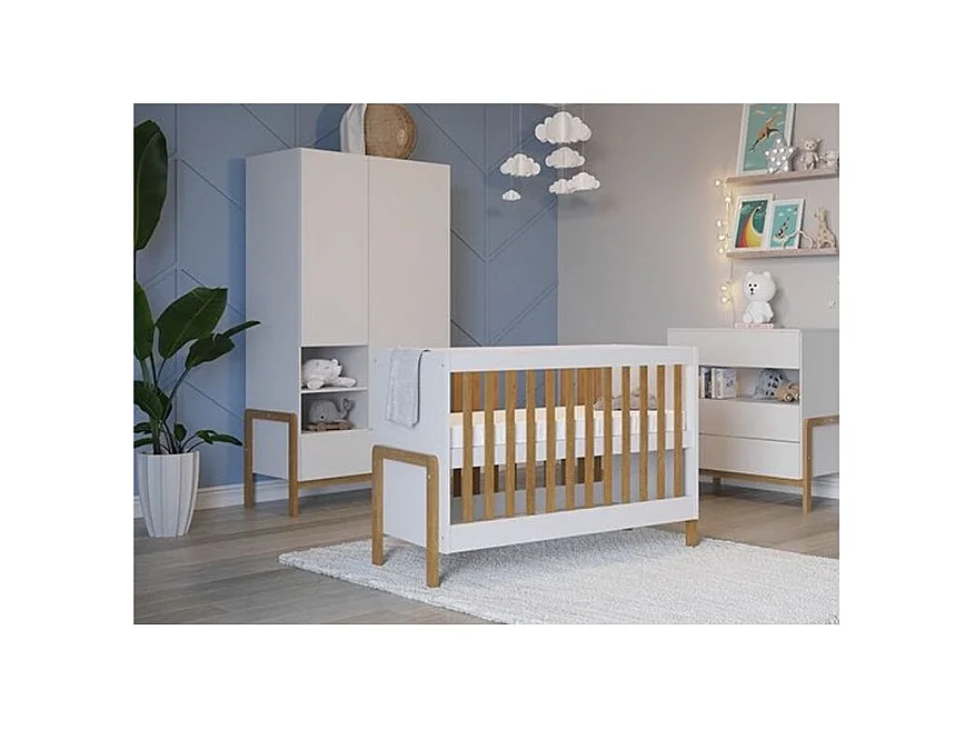 Cuna con barrotes 60x120 cm blanco y madera de roble Vanka