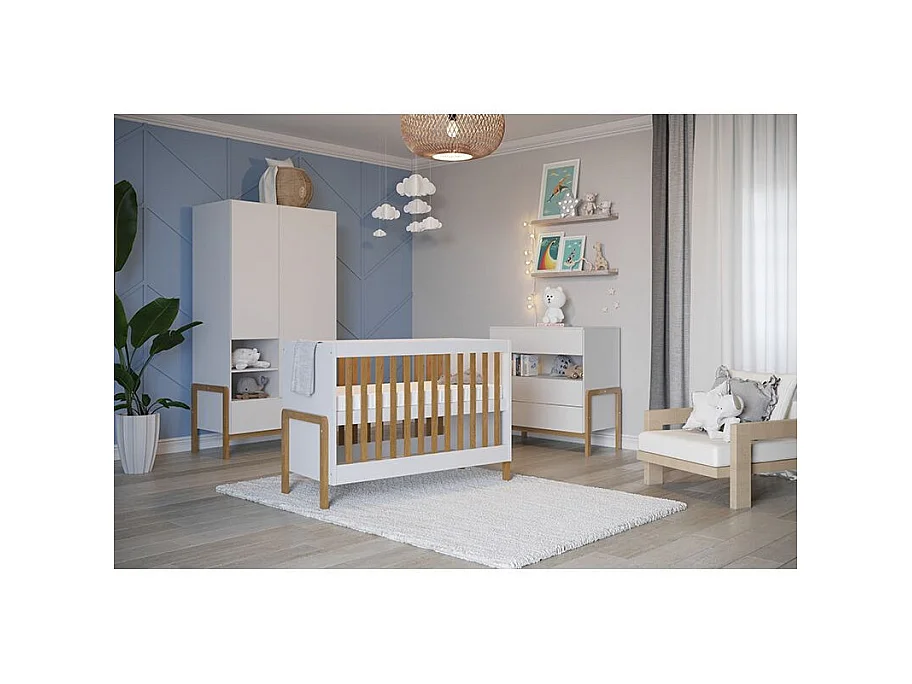 Cuna con barrotes 60x120 cm blanco y madera de roble Vanka