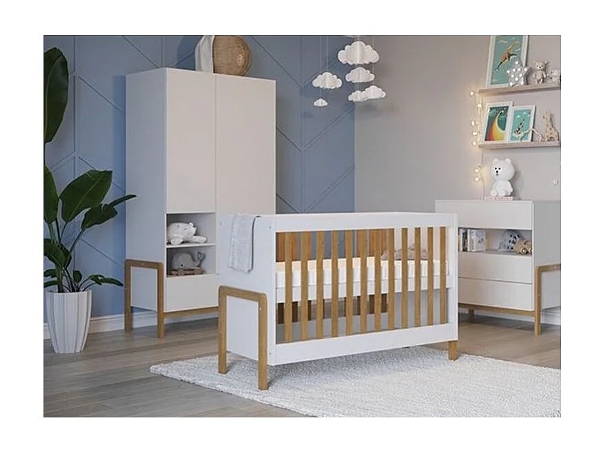 Cuna con barrotes 60x120 cm blanco y madera de roble Vanka