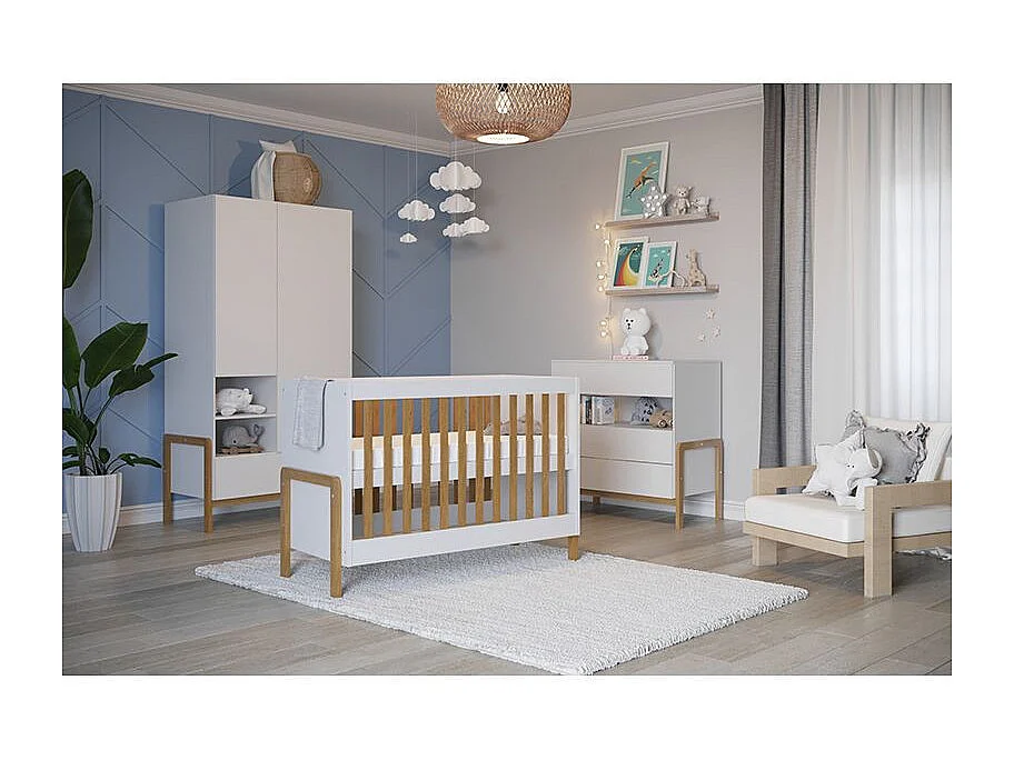 Cuna con barrotes 60x120 cm blanco y madera de roble Vanka