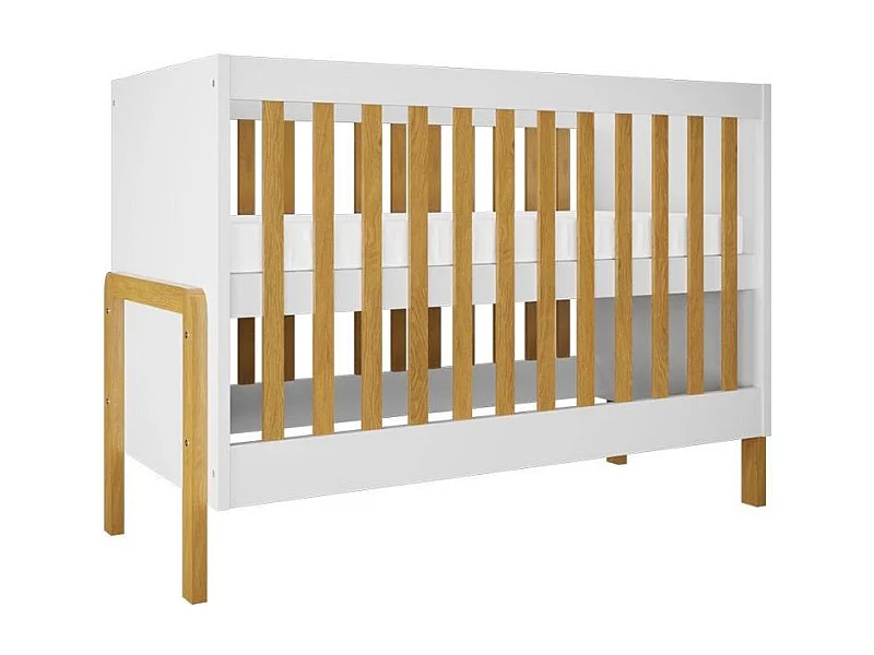 Cuna con barrotes 60x120 cm blanco y madera de roble Vanka