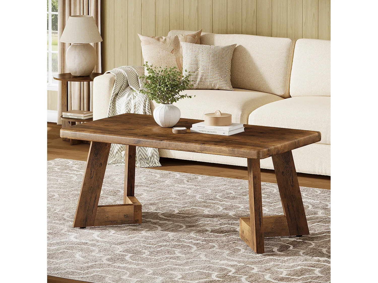 Table basse, table de salon de ferme de 120 cm, tables centrales rectangulaires pour salon, table à thé marron rustique