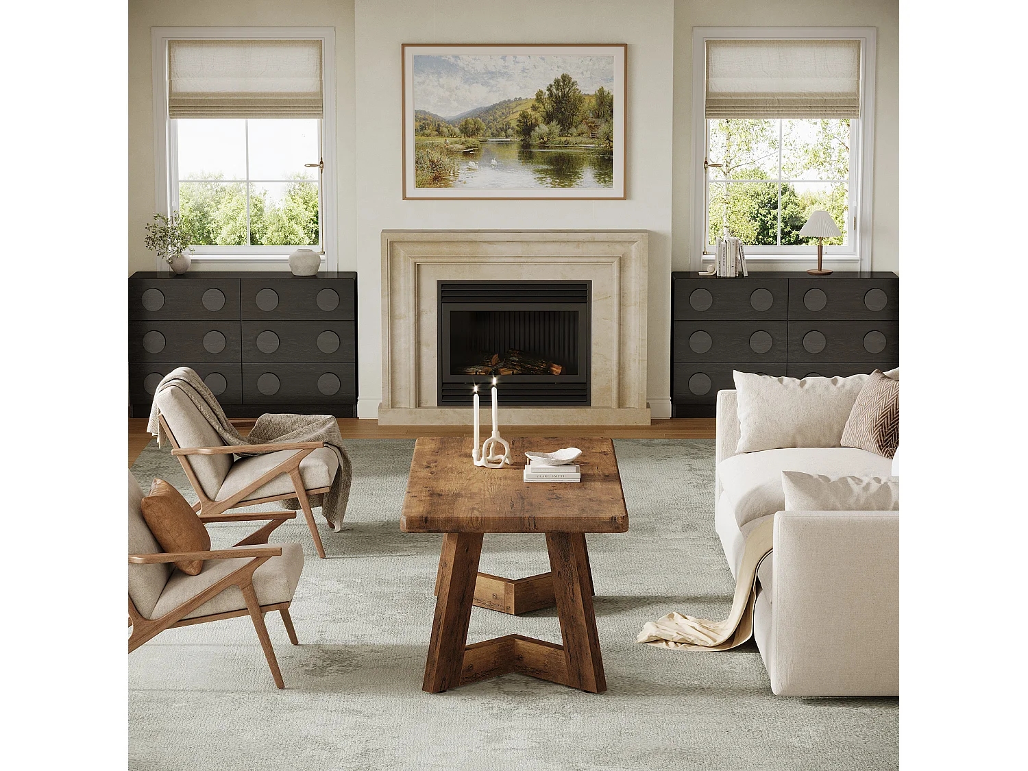 Table basse, table de salon de ferme de 120 cm, tables centrales rectangulaires pour salon, table à thé marron rustique