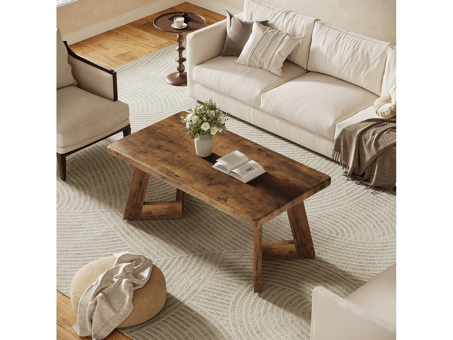 Table basse, table de salon de ferme de 120 cm, tables centrales rectangulaires pour salon, table à thé marron rustique